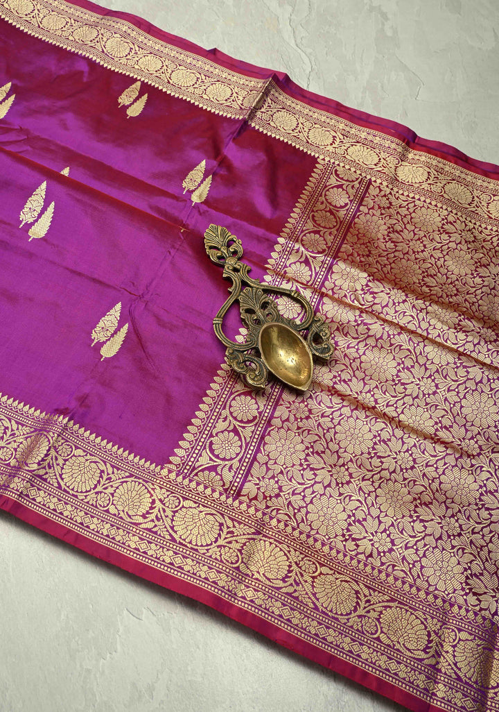 Purple Dual Tone Lightweight Banarasi Katan Silk Saree with Resham Buttas and Border | SILK MARK CERTIFIED