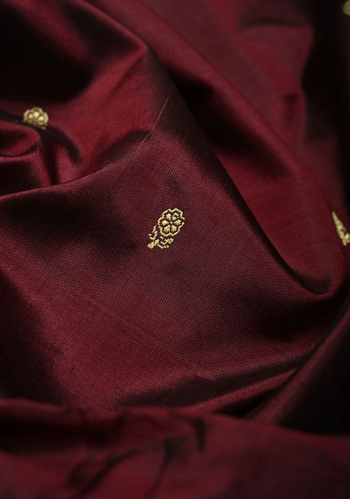 Seal Brown Lightweight Banarasi Katan Silk saree with Chunri Buttis and Minimal Resham Border | SILK MARK CERTIFIED