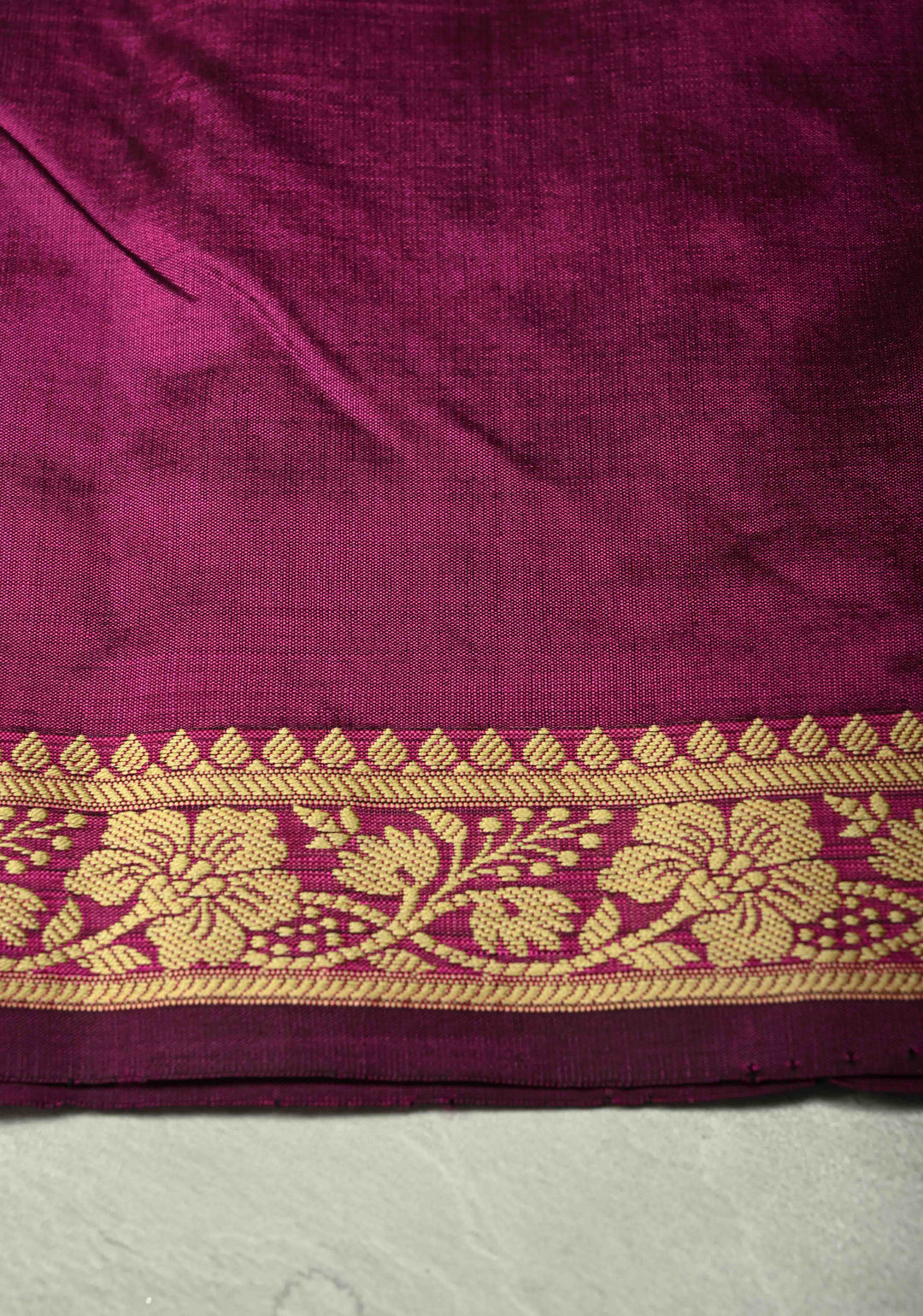 Dark Magenta Lightweight Banarasi Katan Silk saree with Floral Buttis and Minimal Resham Border | SILK MARK CERTIFIED