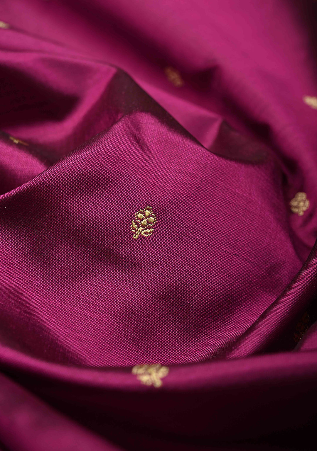 Dark Magenta Lightweight Banarasi Katan Silk saree with Floral Buttis and Minimal Resham Border | SILK MARK CERTIFIED