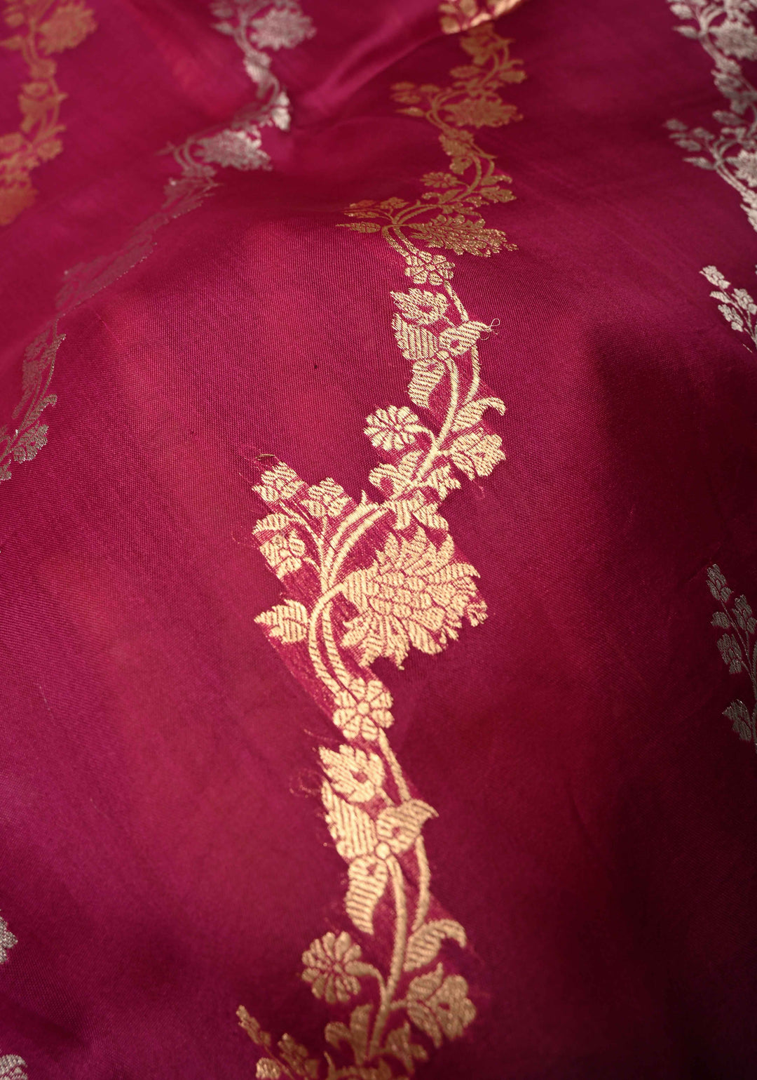 Ruby Wine Banarasi Kora Silk Saree With Sona Rupa Leheria Pattern | SILK MARK CERTIFIED