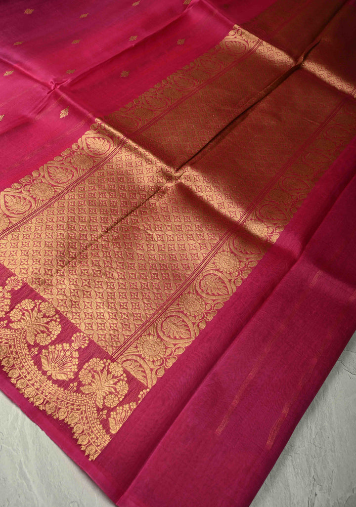 Purple-Pink Half and Half Pure Banarasi Organza Silk Saree with Zari Buttis Scallop Border | SILK MARK CERTIFIED
