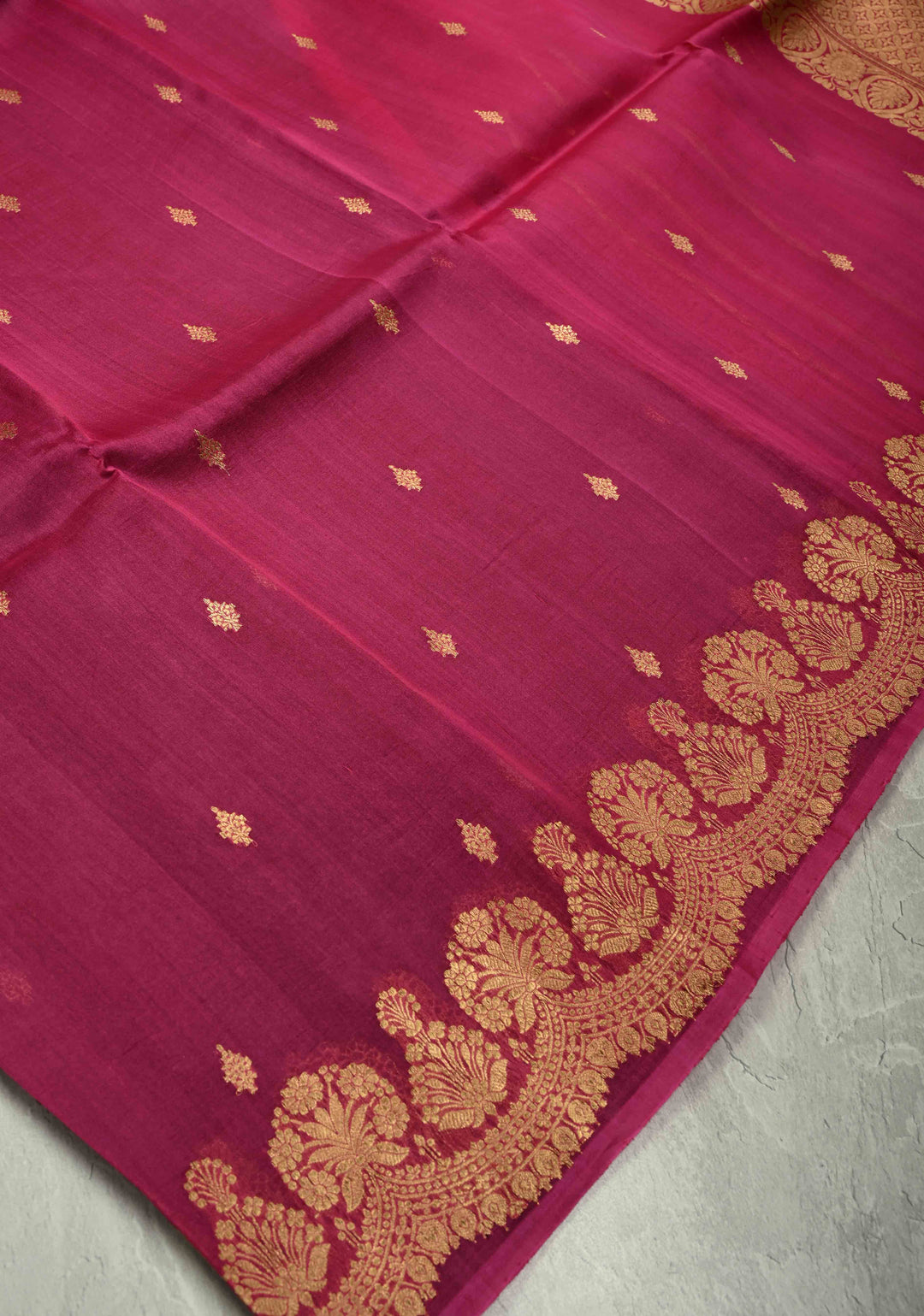 Purple-Pink Half and Half Pure Banarasi Organza Silk Saree with Zari Buttis Scallop Border | SILK MARK CERTIFIED
