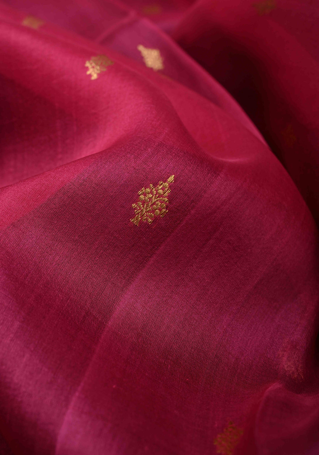 Purple-Pink Half and Half Pure Banarasi Organza Silk Saree with Zari Buttis Scallop Border | SILK MARK CERTIFIED