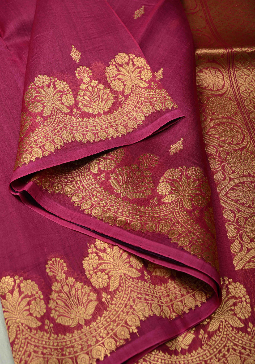 Purple-Pink Half and Half Pure Banarasi Organza Silk Saree with Zari Buttis Scallop Border | SILK MARK CERTIFIED | SHOBITAM