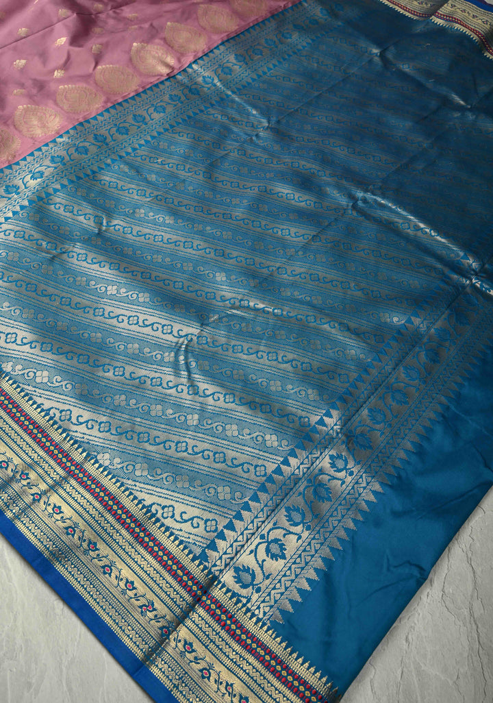 Rose Pink Semi Silk Saree with Zari Buttas and Temple Meenakari Zari Border