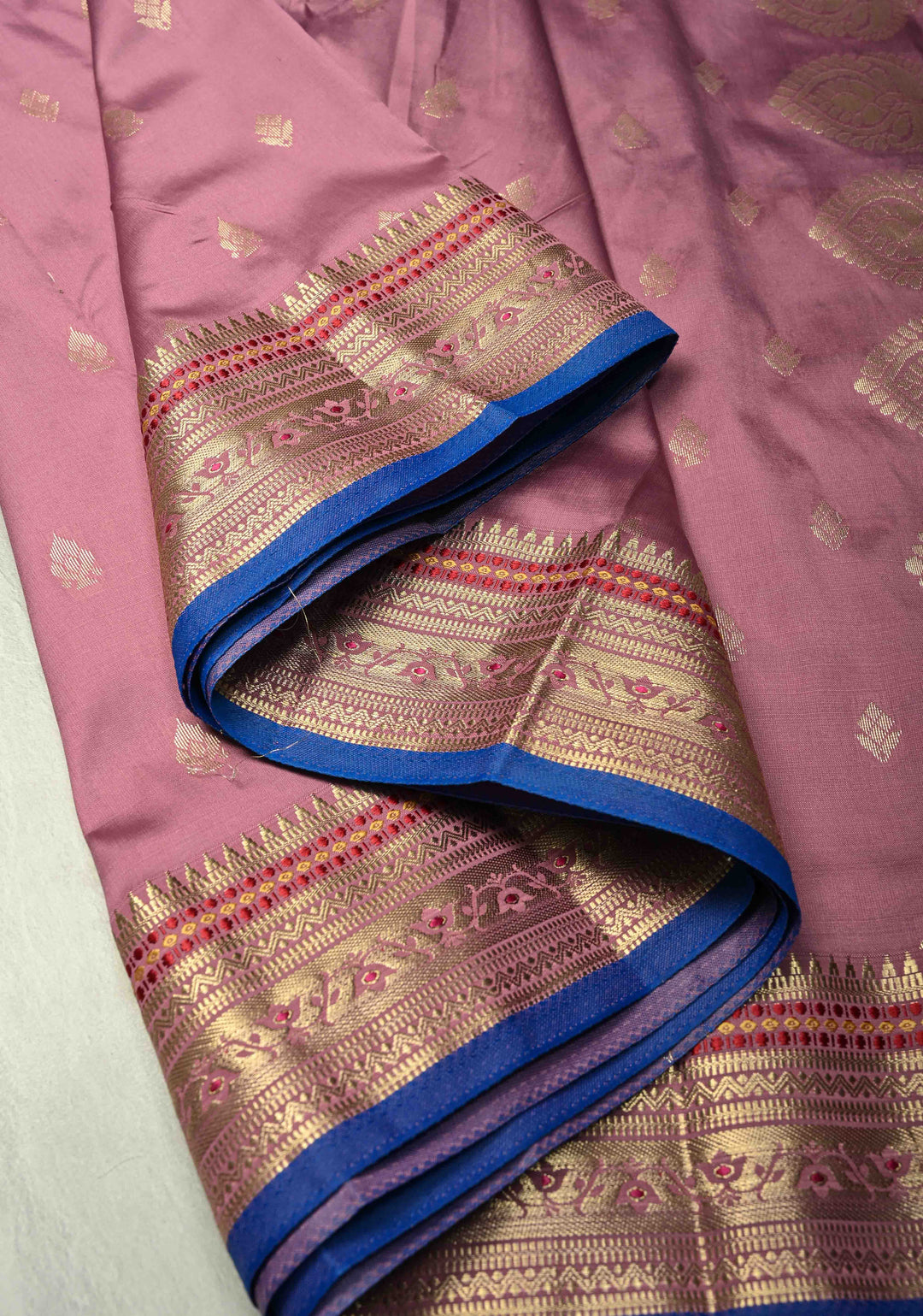 Rose Pink Semi Silk Saree with Zari Buttas and Temple Meenakari Zari Border
