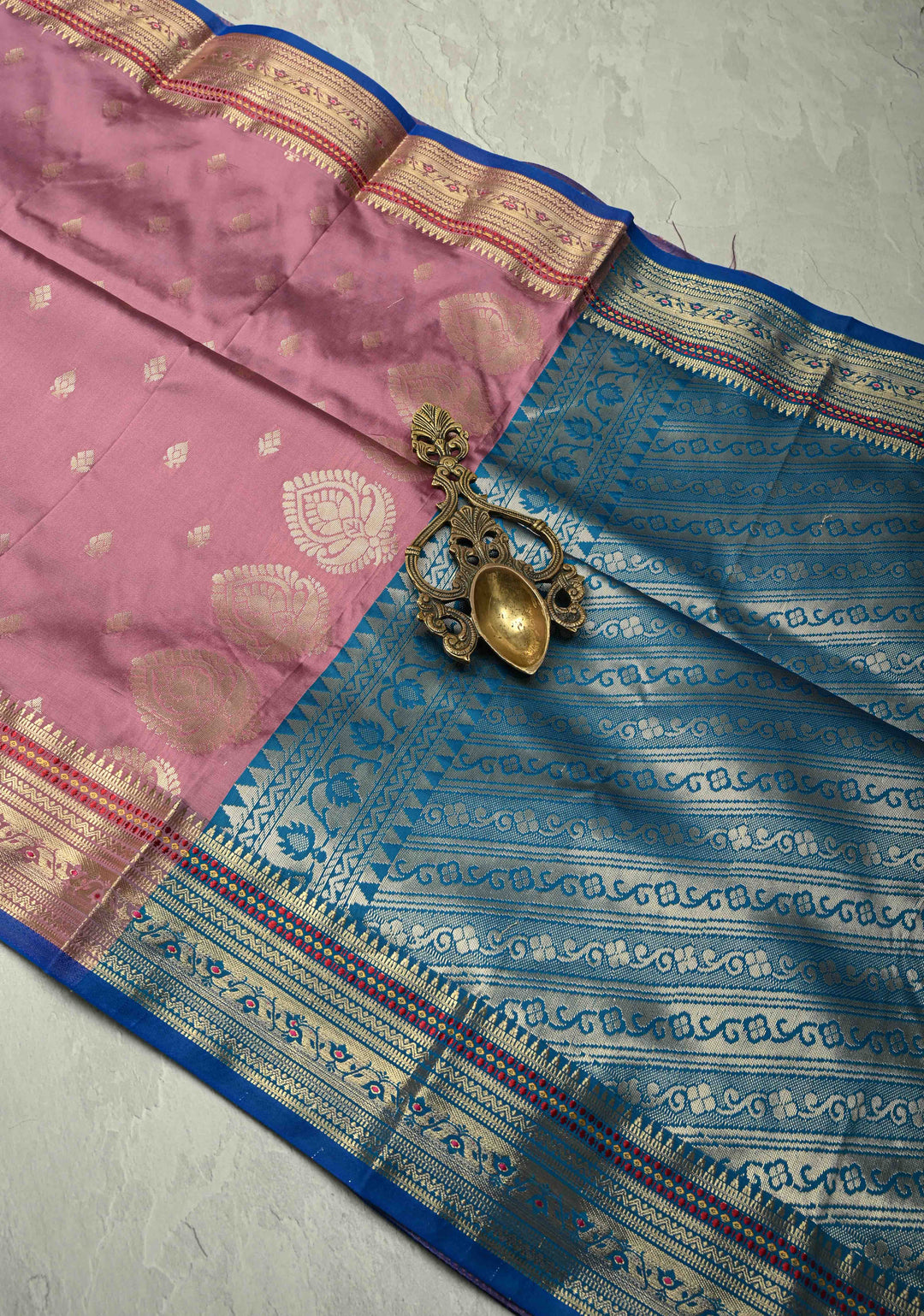 Rose Pink Semi Silk Saree with Zari Buttas and Temple Meenakari Zari Border