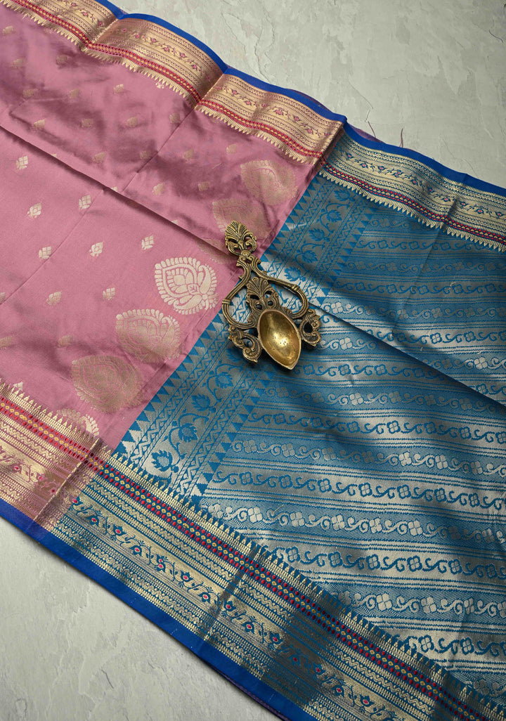 Rose Pink Semi Silk Saree with Zari Buttas and Temple Meenakari Zari Border