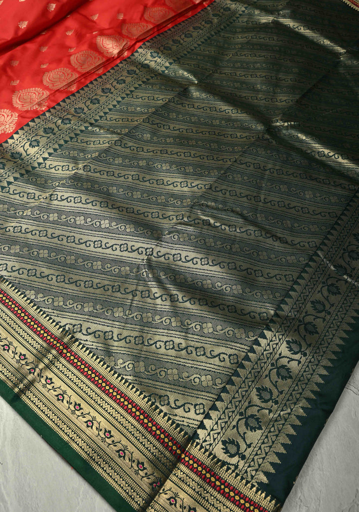 Red Semi Silk Saree with Zari Buttas and Meenakari Border