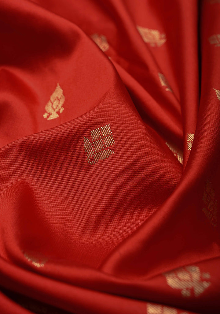 Red Semi Silk Saree with Zari Buttas and Meenakari Border