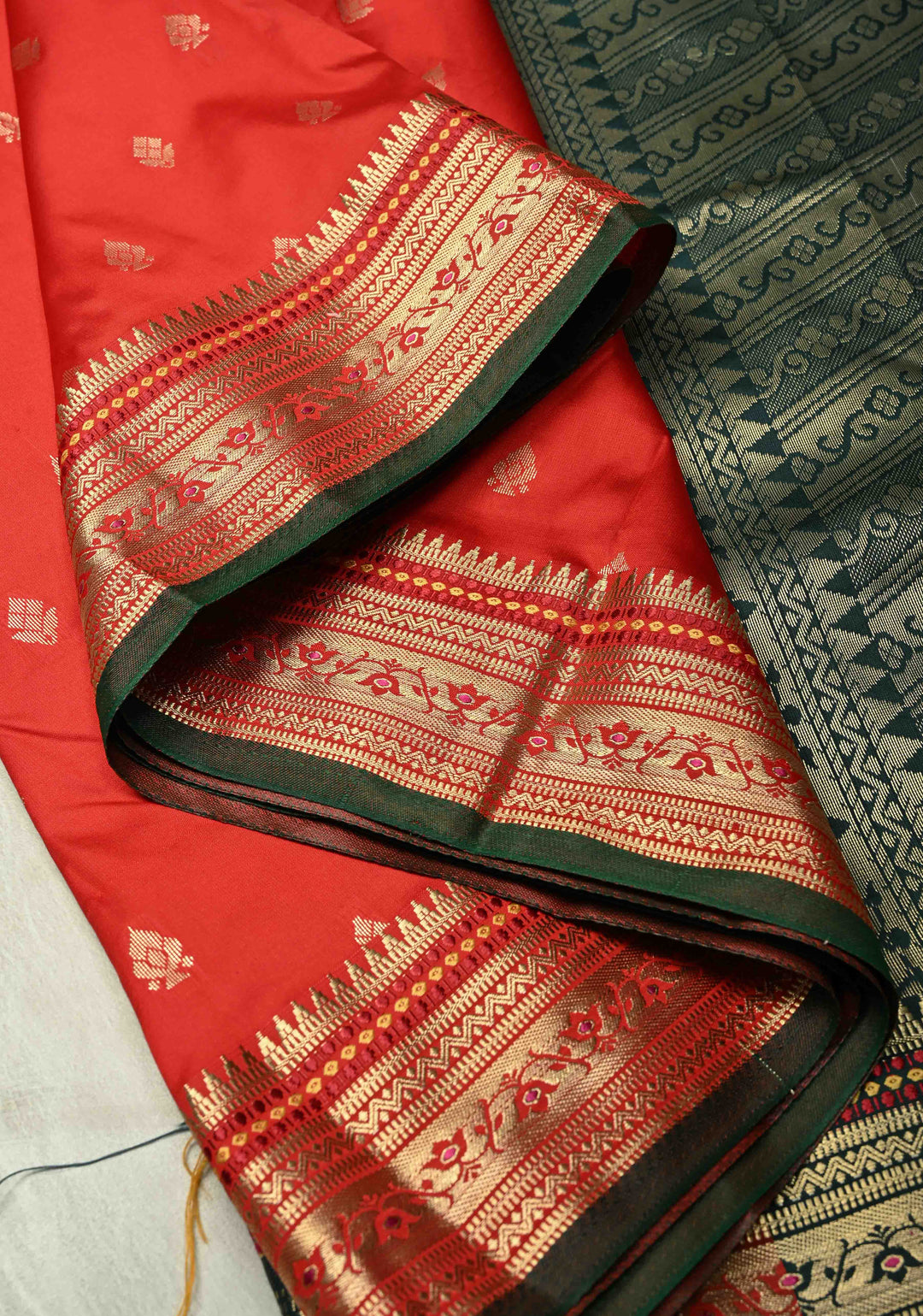 Red Semi Silk Saree with Zari Buttas and Meenakari Border