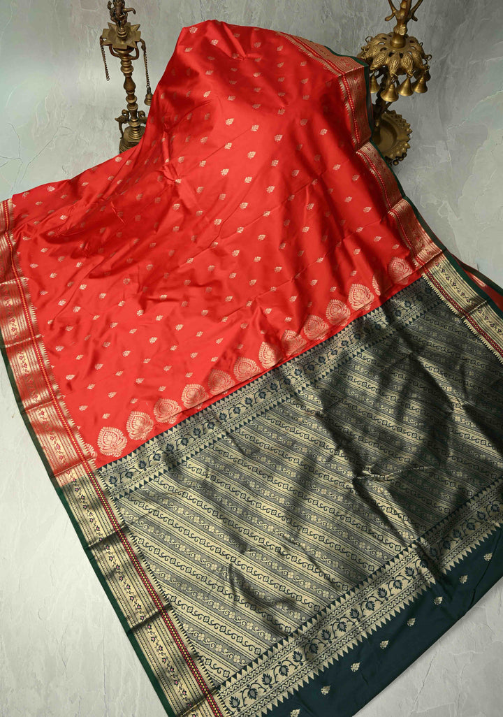 Red Semi Silk Saree with Zari Buttas and Meenakari Border