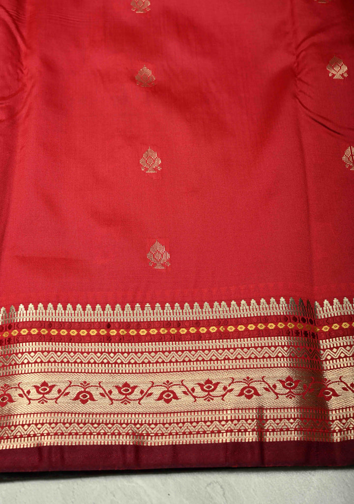 Green Semi Silk Saree with Zari Buttas and Meenakari Border