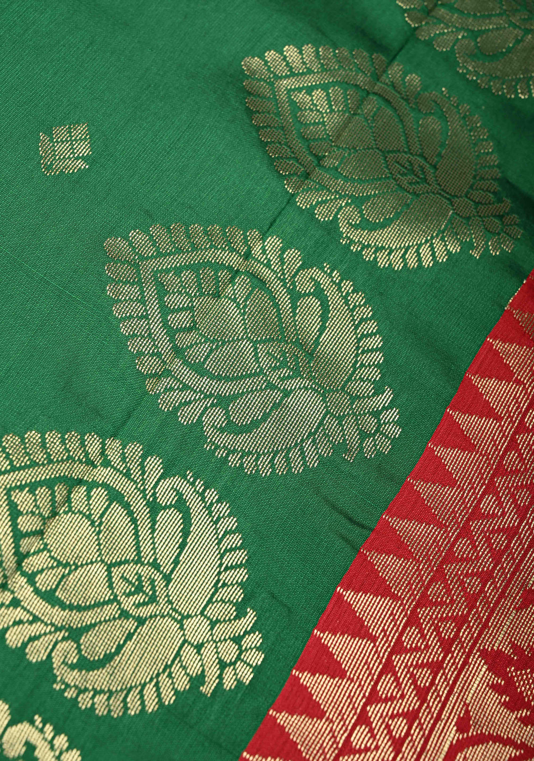 Green Semi Silk Saree with Zari Buttas and Meenakari Border
