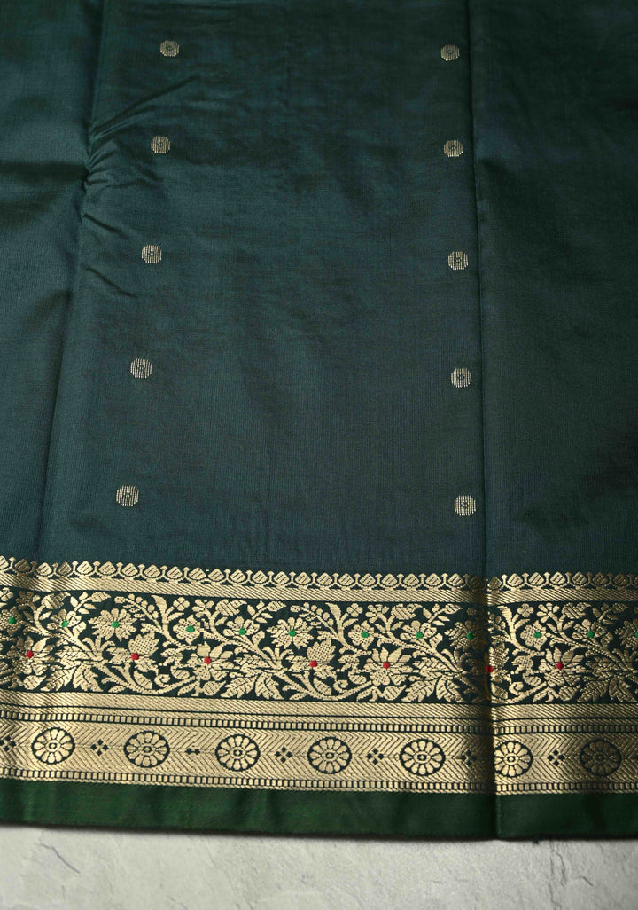 Peacock Blue Semi Silk Saree with Zari Buttis and Meenakari Border