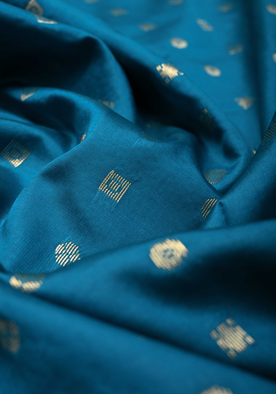 Peacock Blue Semi Silk Saree with Zari Buttis and Meenakari Border