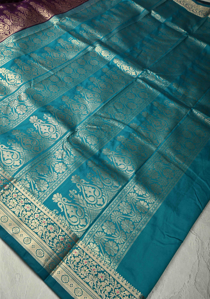 Eggplant Purple Semi Silk Saree with Geometric Butta and Meenakari Zari Border