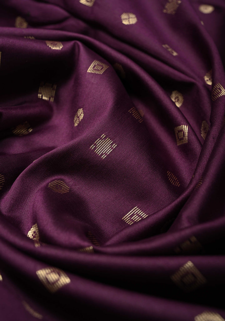 Eggplant Purple Semi Silk Saree with Geometric Butta and Meenakari Zari Border