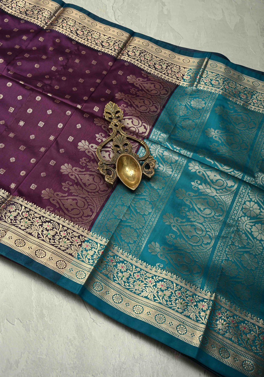 Eggplant Purple Semi Silk Saree with Geometric Butta and Meenakari Zari Border