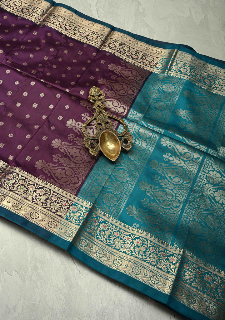 Eggplant Purple Semi Silk Saree with Geometric Butta and Meenakari Zari Border