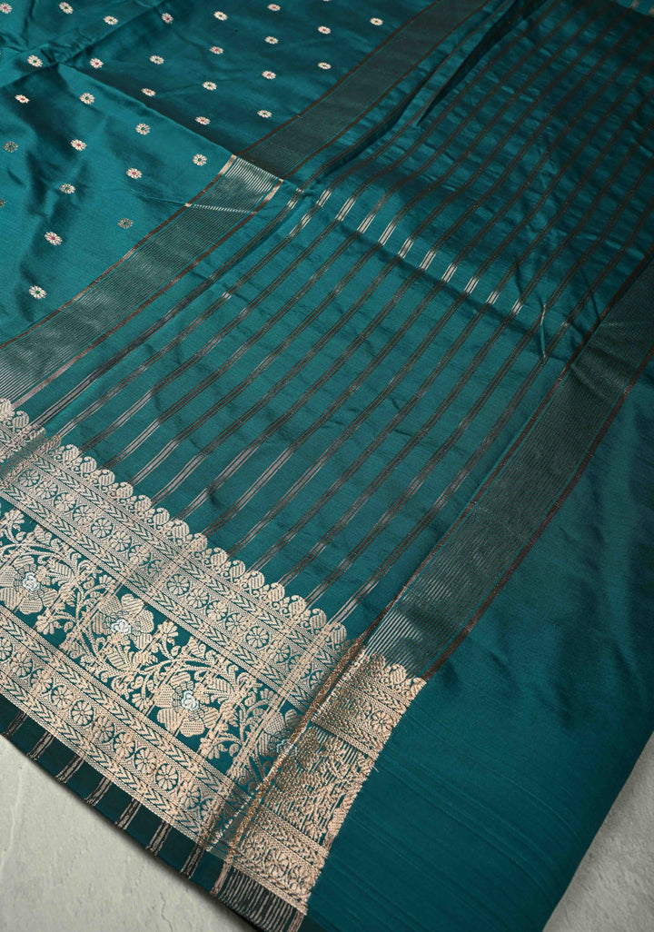 Teal Semi Silk Saree with Meenakari Chunri Buttis and Alfi Zari Border