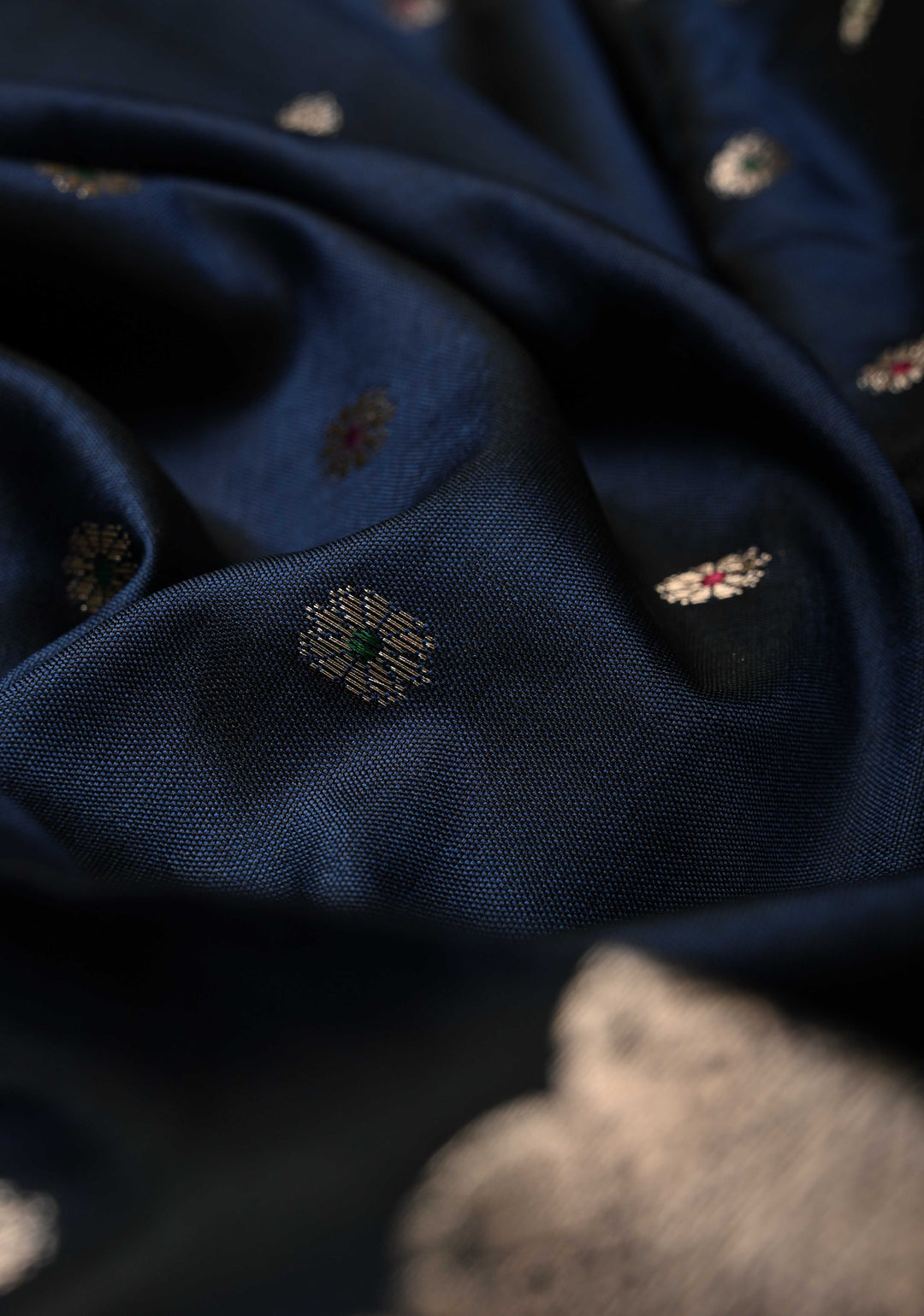 Midnight Blue Semi Silk Saree with Meenakari Chunri Buttis and Alfi Zari Border