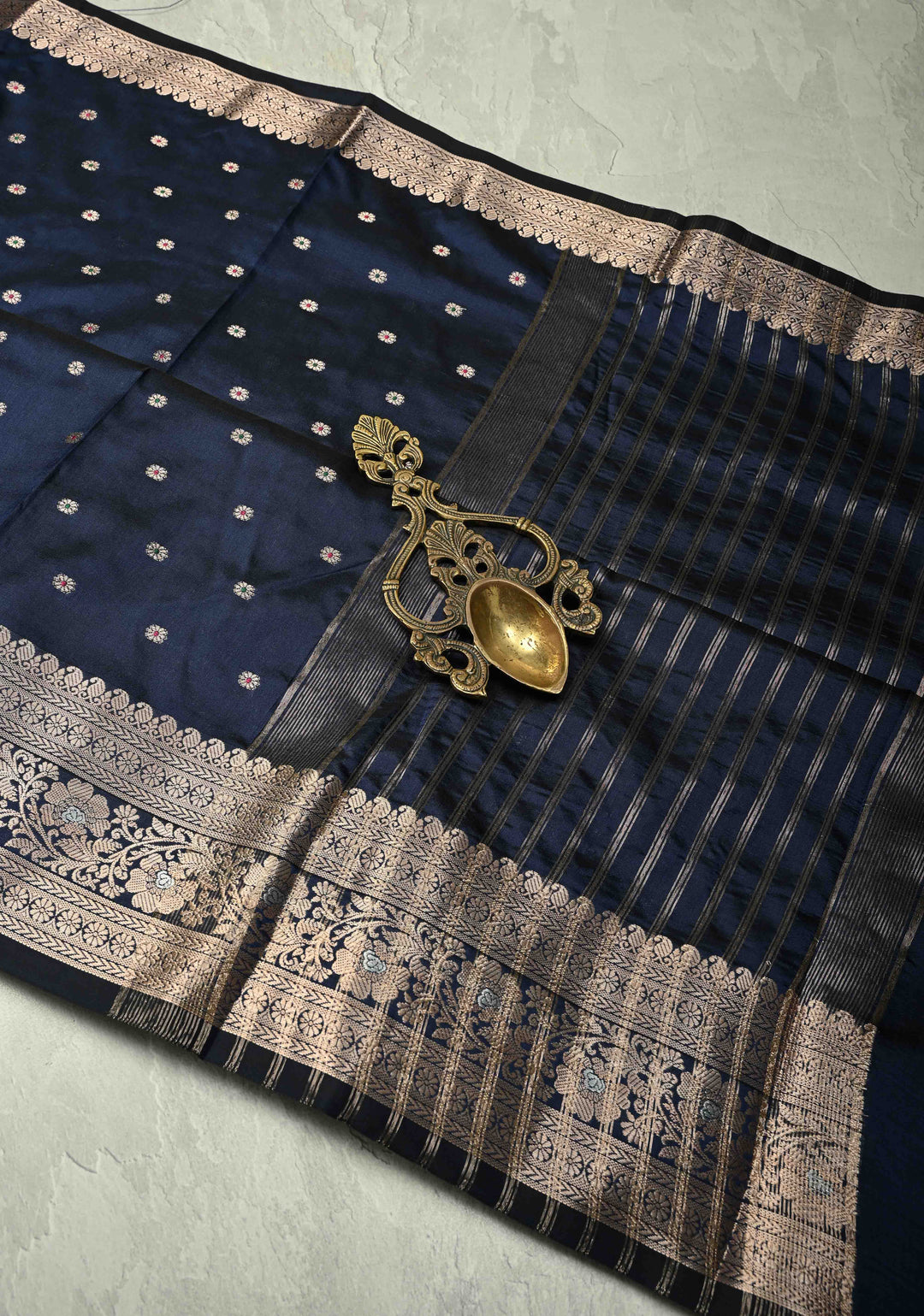 Midnight Blue Semi Silk Saree with Meenakari Chunri Buttis and Alfi Zari Border