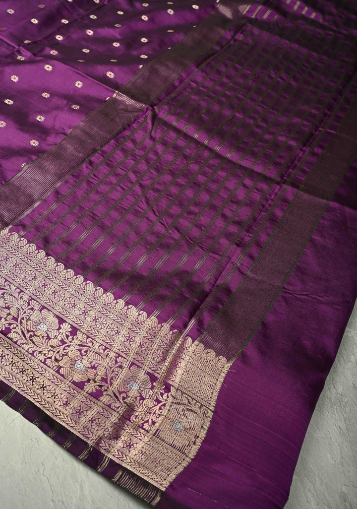 Purple Semi Silk Saree with Meenakari Chunri Buttis and Alfi Zari Border