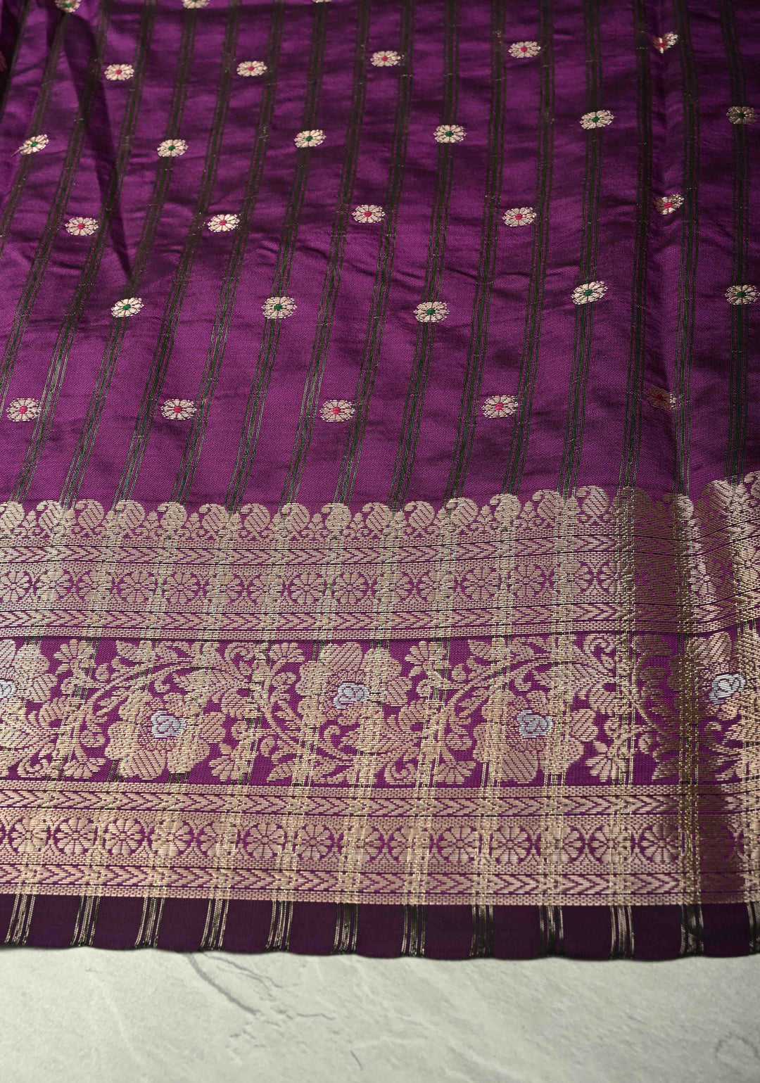 Purple Semi Silk Saree with Meenakari Chunri Buttis and Alfi Zari Border