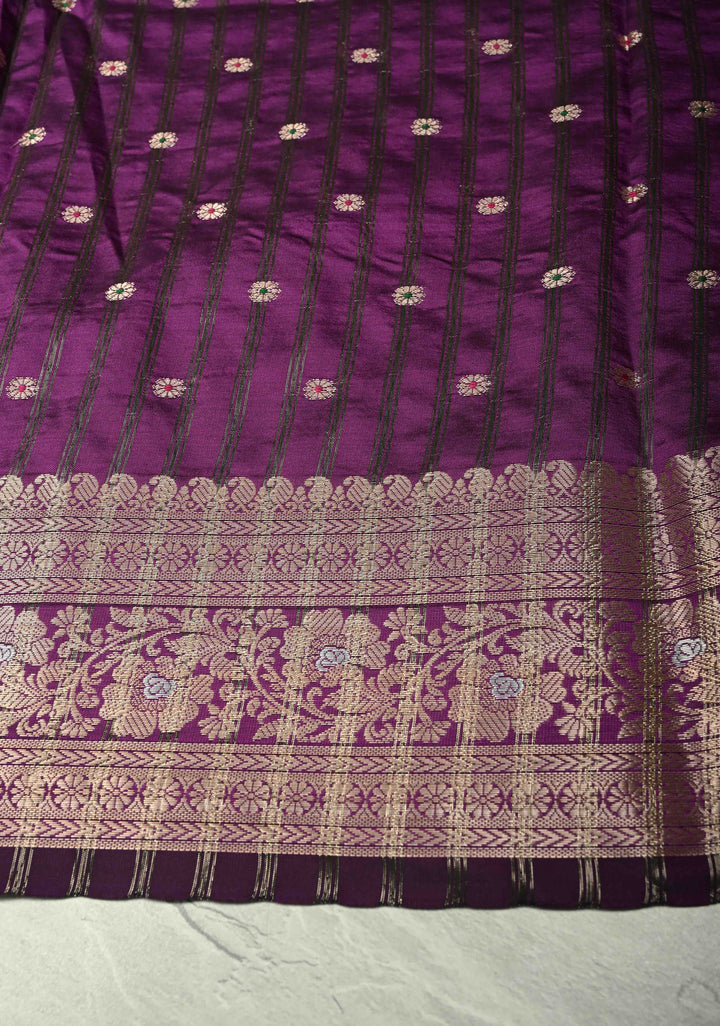 Purple Semi Silk Saree with Meenakari Chunri Buttis and Alfi Zari Border