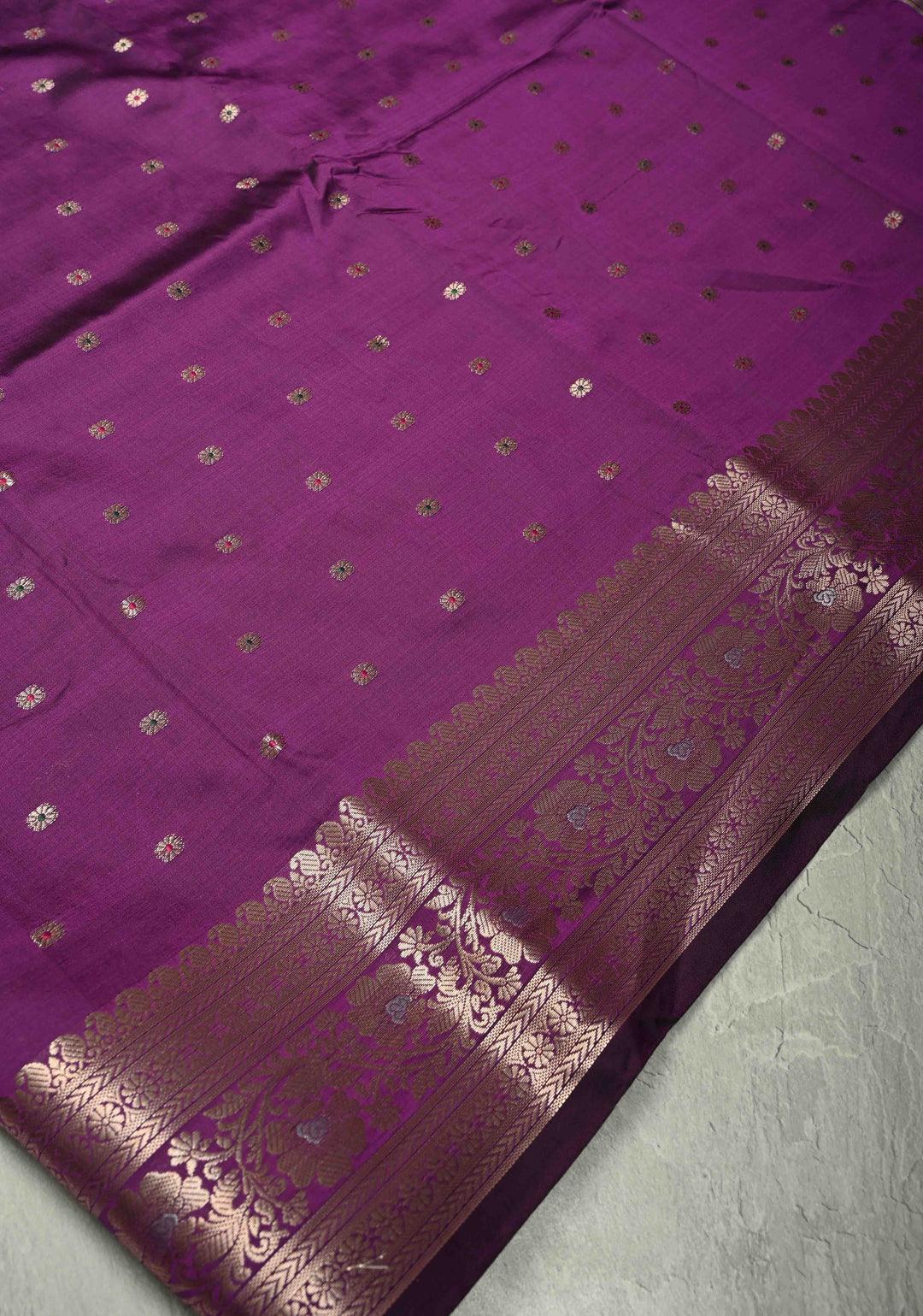 Purple Semi Silk Saree with Meenakari Chunri Buttis and Alfi Zari Border