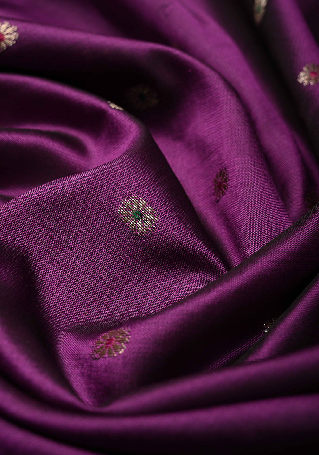 Purple Semi Silk Saree with Meenakari Chunri Buttis and Alfi Zari Border