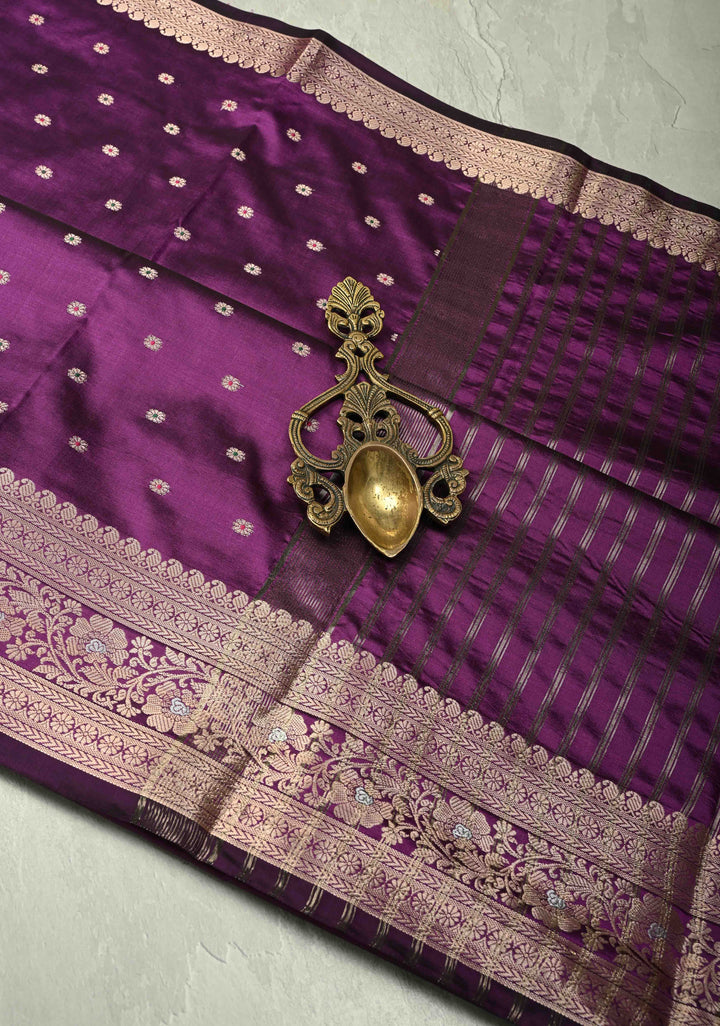 Purple Semi Silk Saree with Meenakari Chunri Buttis and Alfi Zari Border