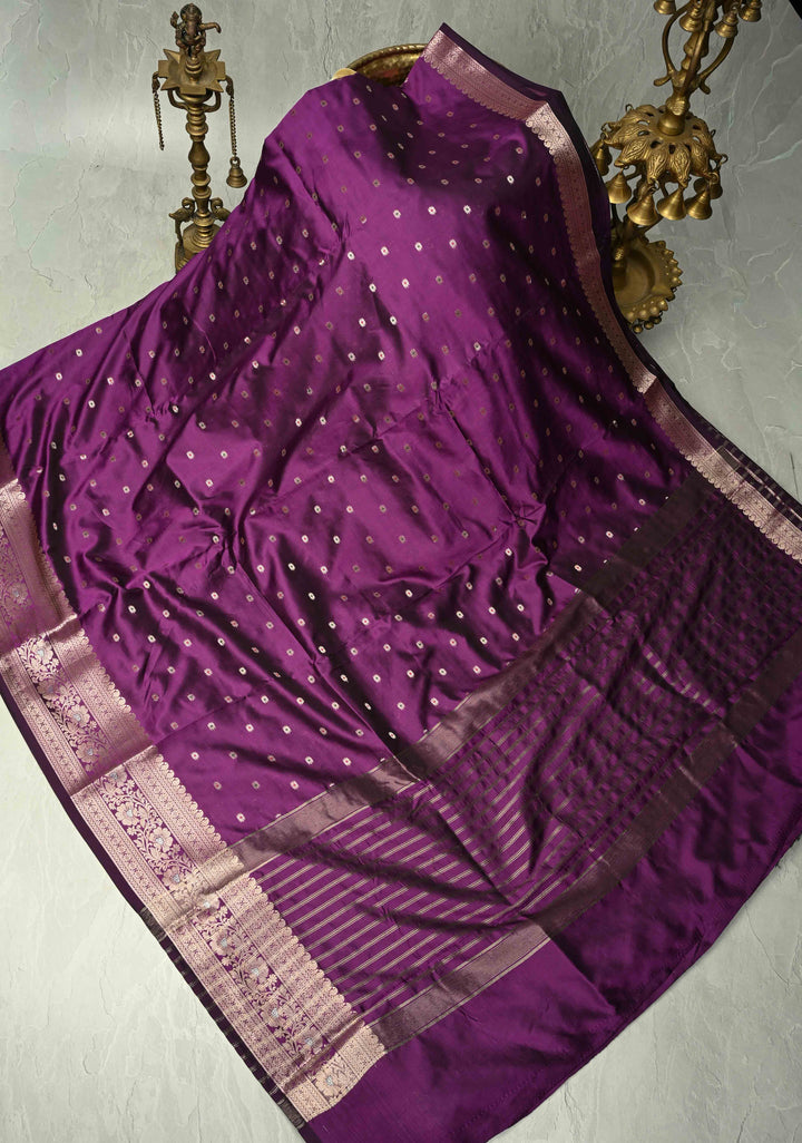 Purple Semi Silk Saree with Meenakari Chunri Buttis and Alfi Zari Border