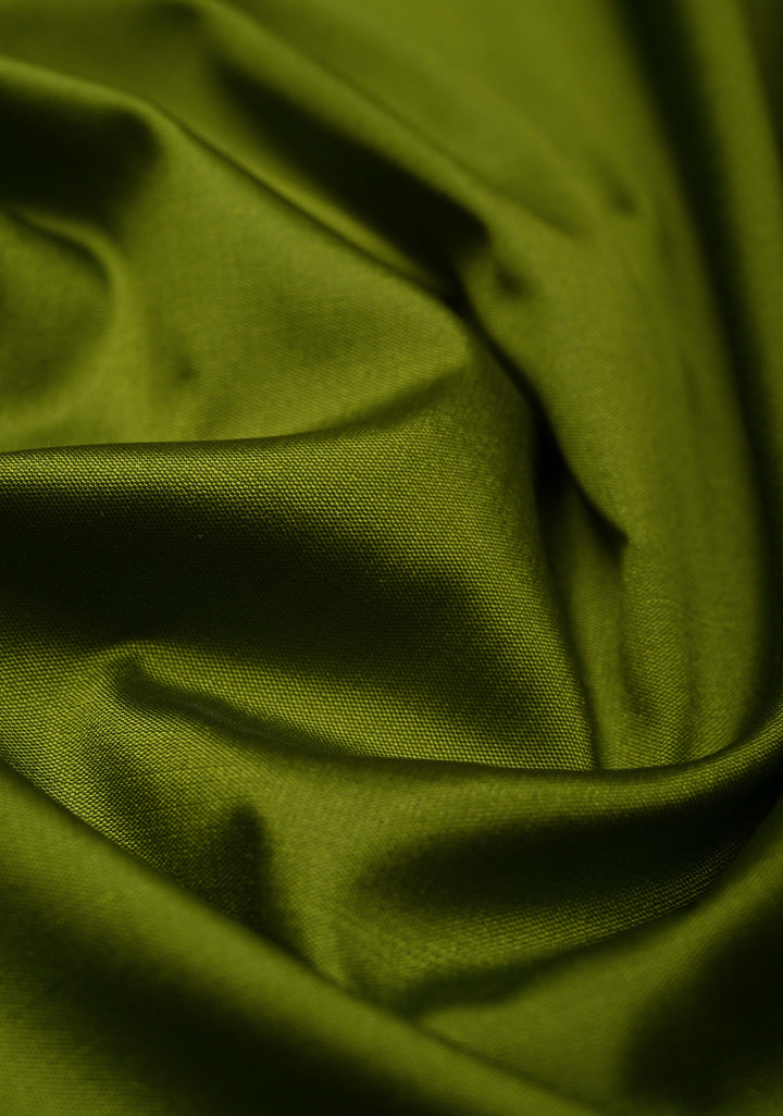 Mehendi Green Semi Silk Saree with Floral Zari Border and Brocade Blouse Piece