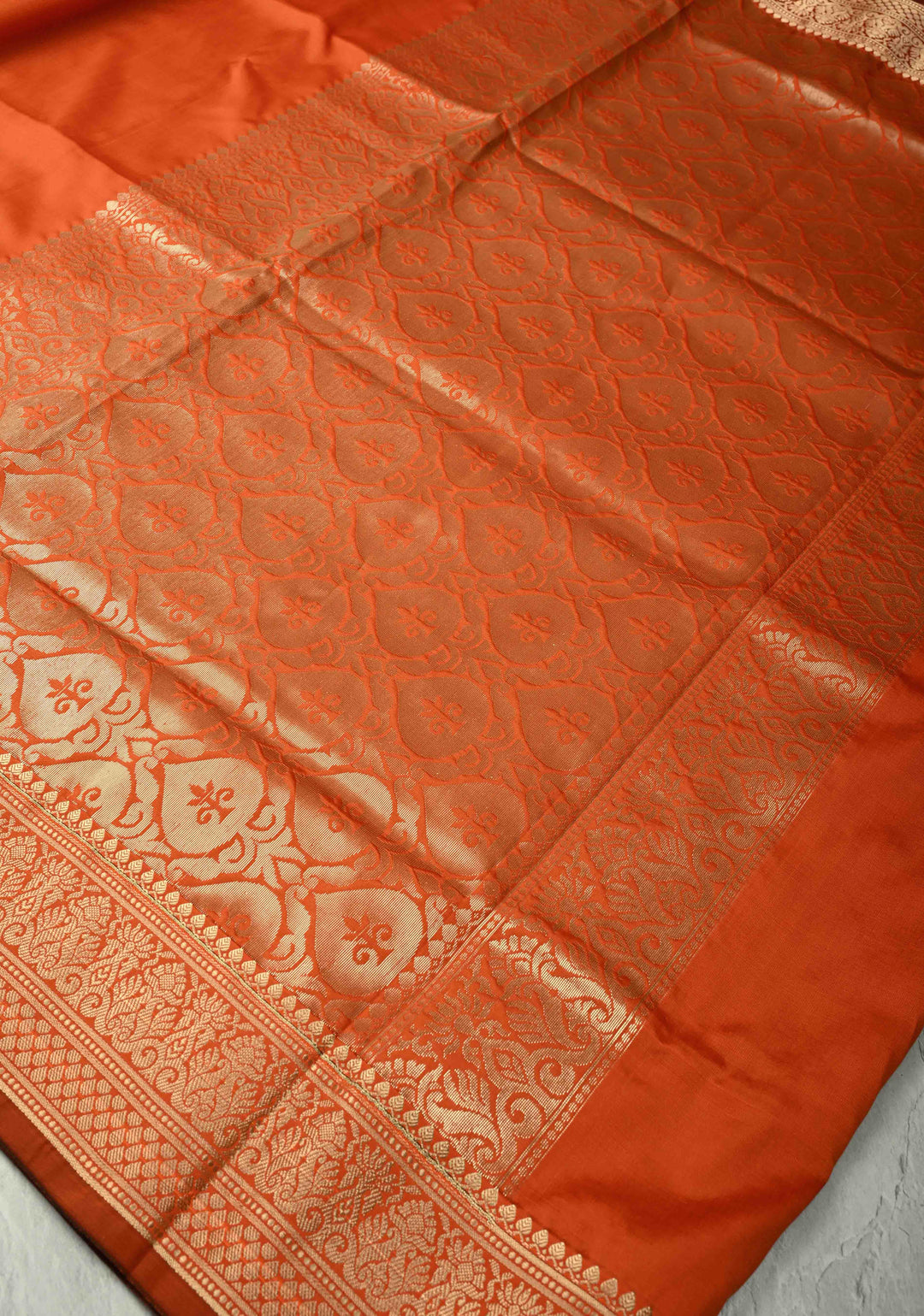 Orange Semi Silk Saree with Zari Border