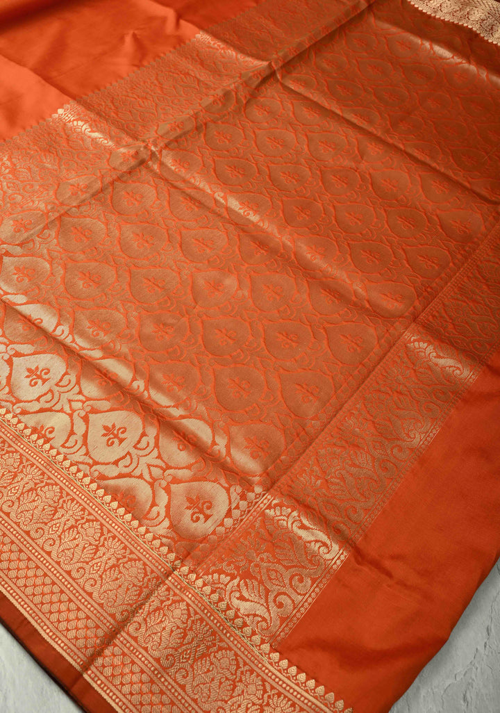 Orange Semi Silk Saree with Zari Border