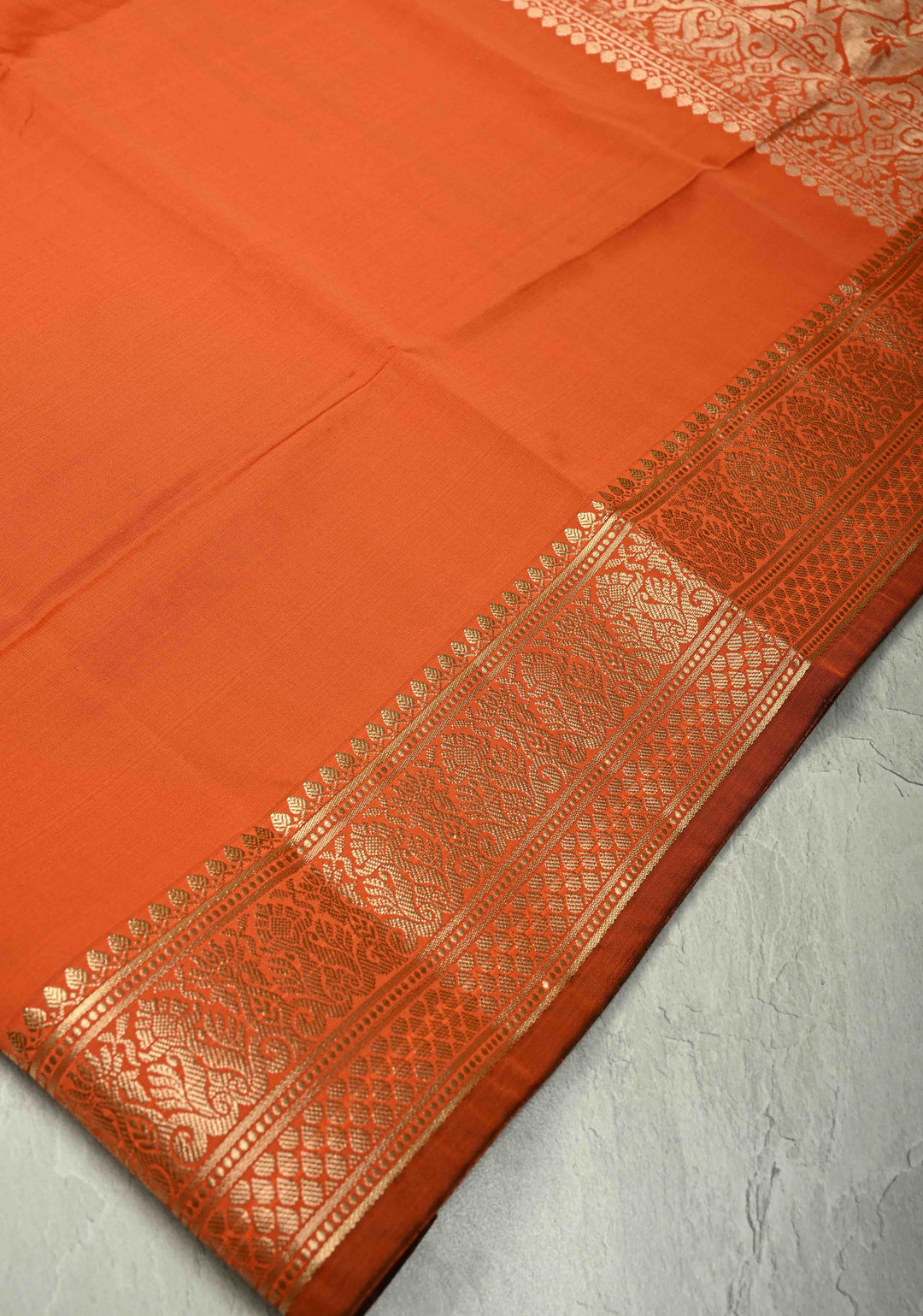 Orange Semi Silk Saree with Zari Border