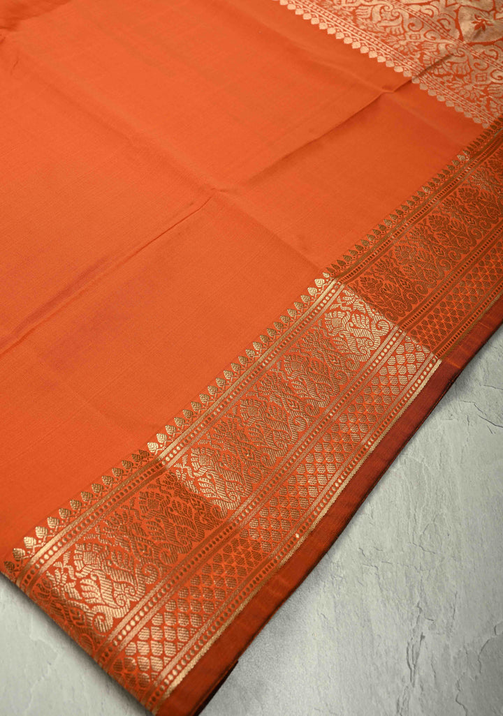 Orange Semi Silk Saree with Zari Border