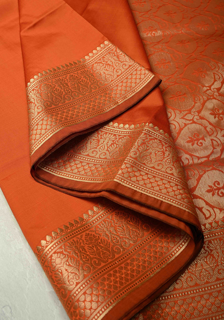Orange Semi Silk Saree with Zari Border