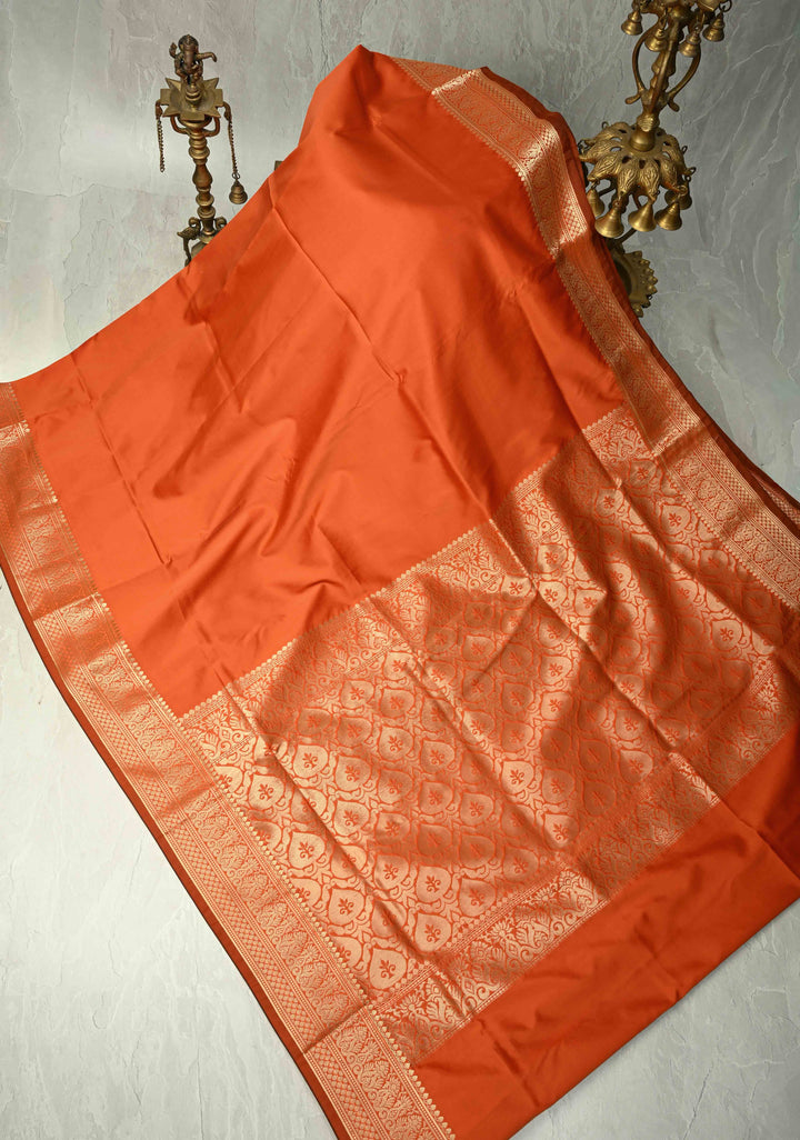 Orange Semi Silk Saree with Zari Border