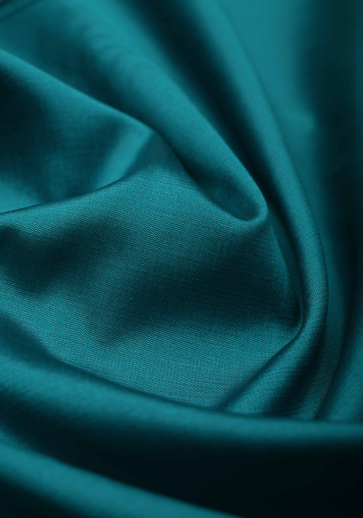 Persian Green Semi Silk Saree with Floral Zari Border and Brocade Blouse Piece