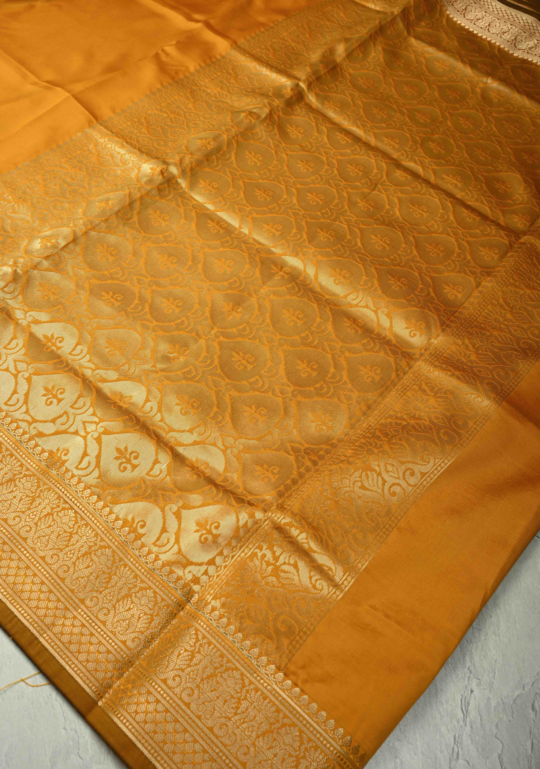 Frost Mustard Yellow Semi Silk Saree with Zari Border