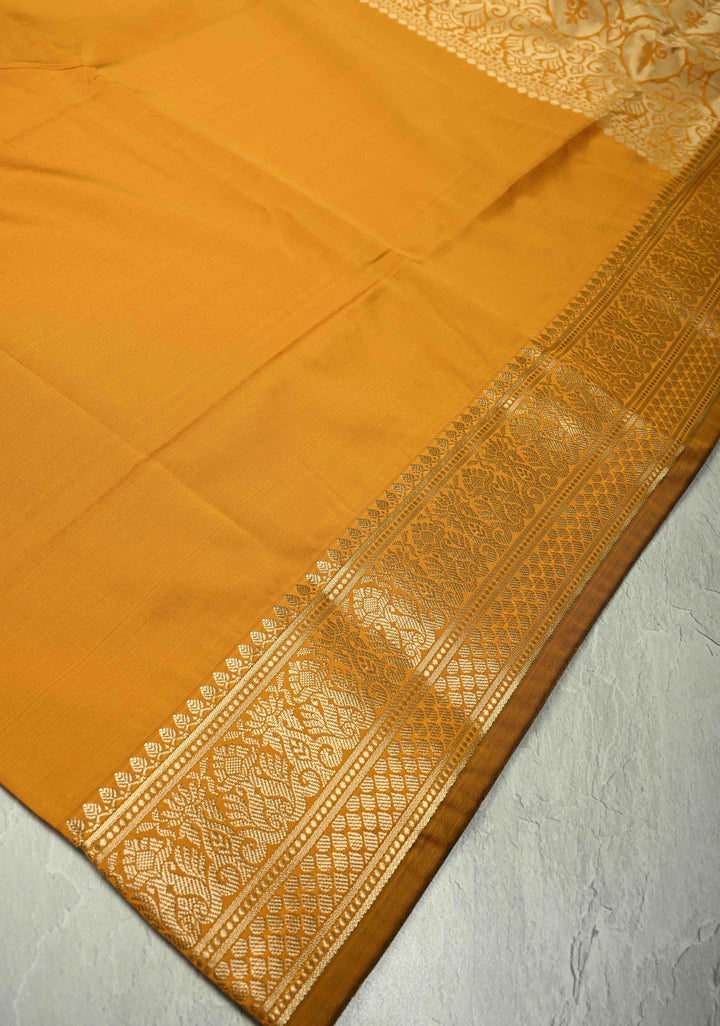 Frost Mustard Yellow Semi Silk Saree with Zari Border