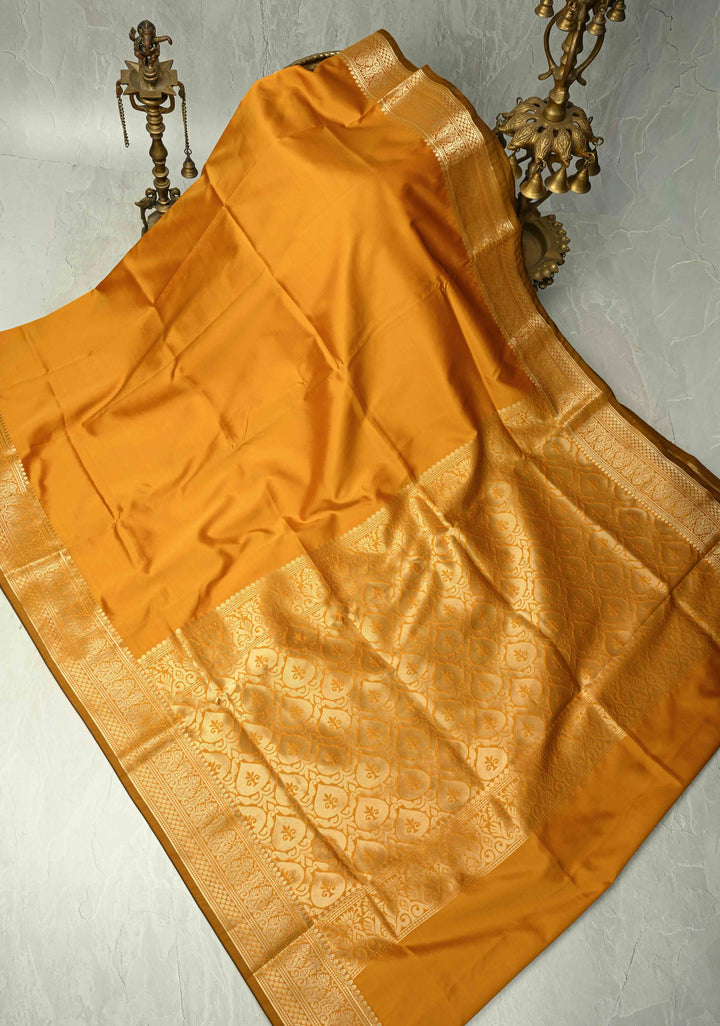 Frost Mustard Yellow Semi Silk Saree with Zari Border