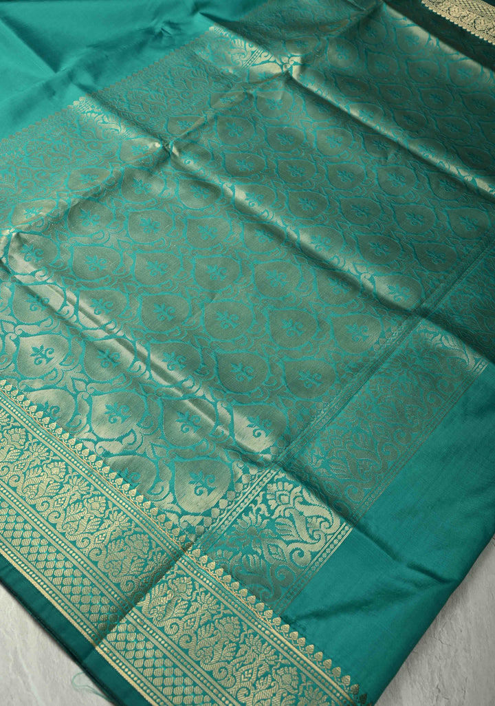 Rama Green Semi Silk Saree with Zari Border