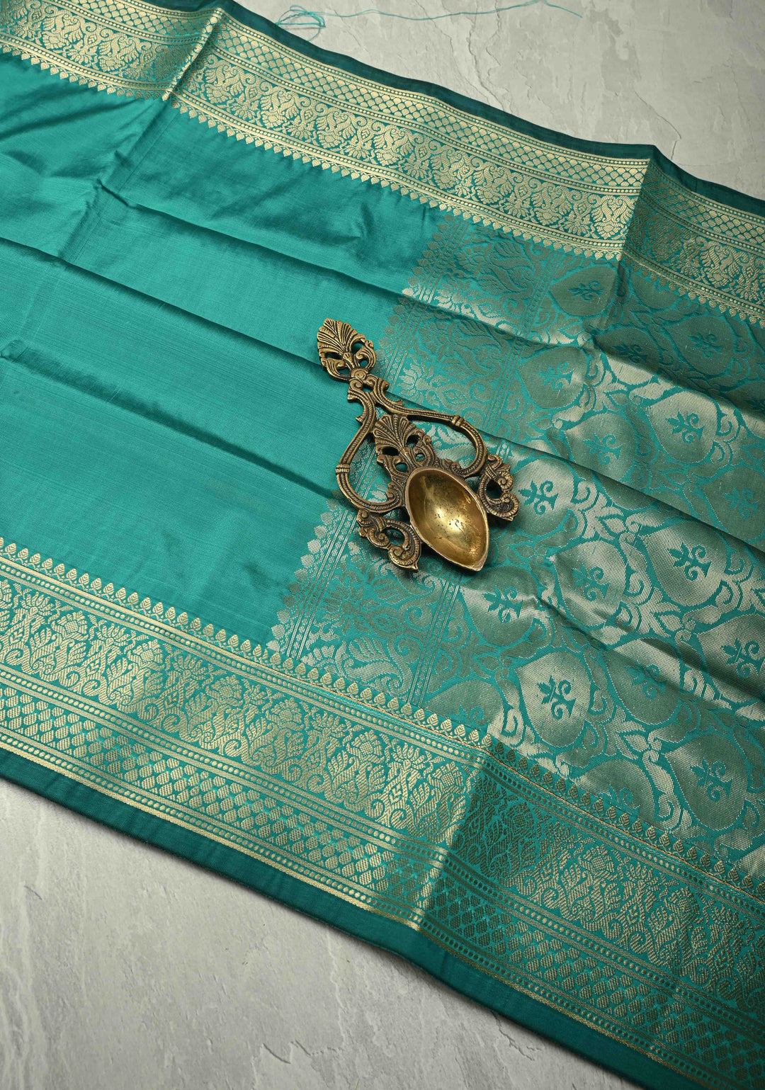 Rama Green Semi Silk Saree with Zari Border
