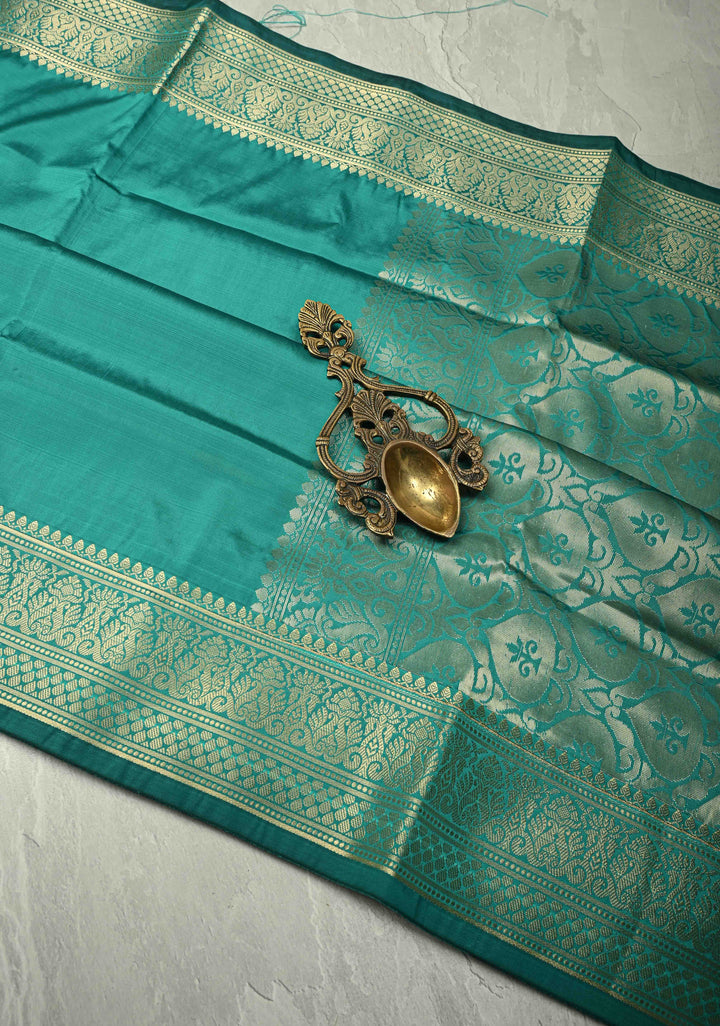 Rama Green Semi Silk Saree with Zari Border