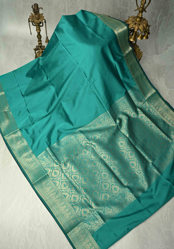 Rama Green Semi Silk Saree with Zari Border